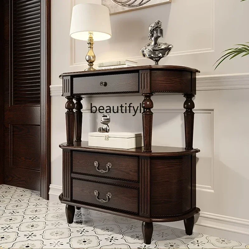 

6239P lt American solid wood entrance table, semi-round European-style foyer, black walnut storage cabinet