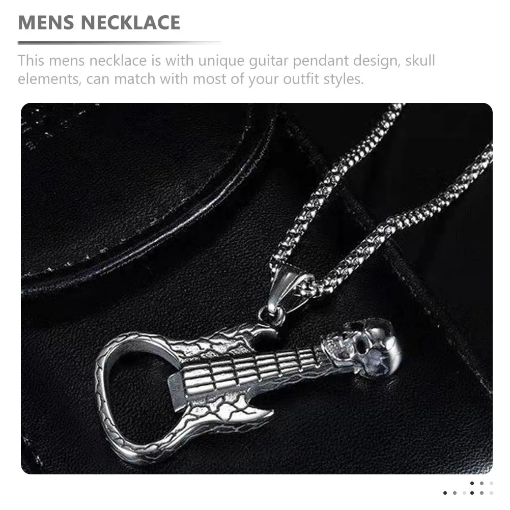 

Skull Guitar Necklace Men Neck Jewelry Vintage Pendant Male Necklace Durable Lightweight Surfing Gift Neck Jewelry