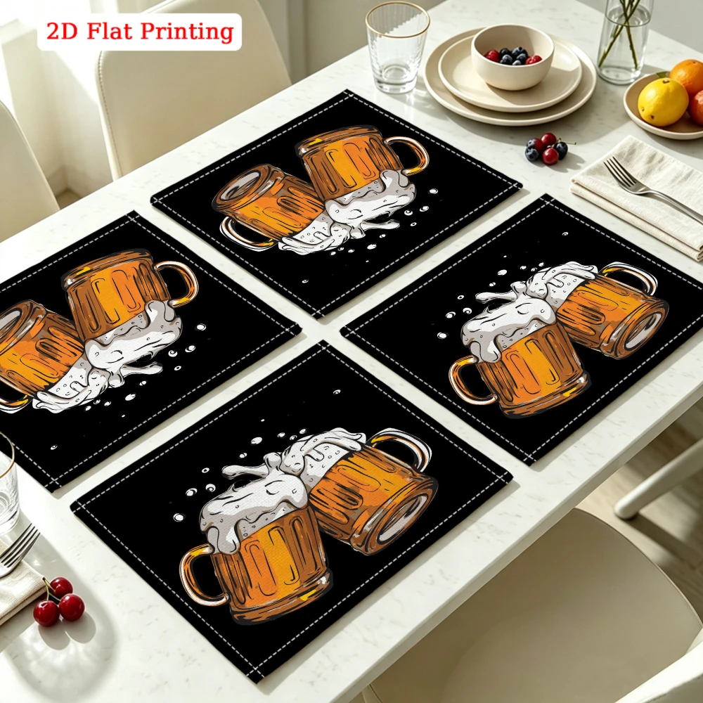 2Pcs Modern Placemat Black Beer Mug Foam Print Table Mat Kitchen Dining Decor Protection 30X40Cm