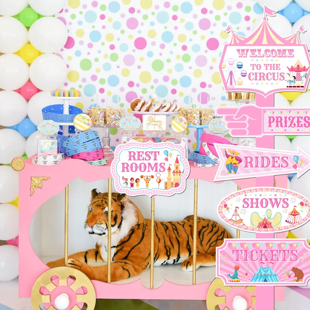 Circus Carnival Party Directional Signs,Circus Tent Porch Sign,Carnival Yard Sign for Kid Indoor Outside Carnival Party Supplies