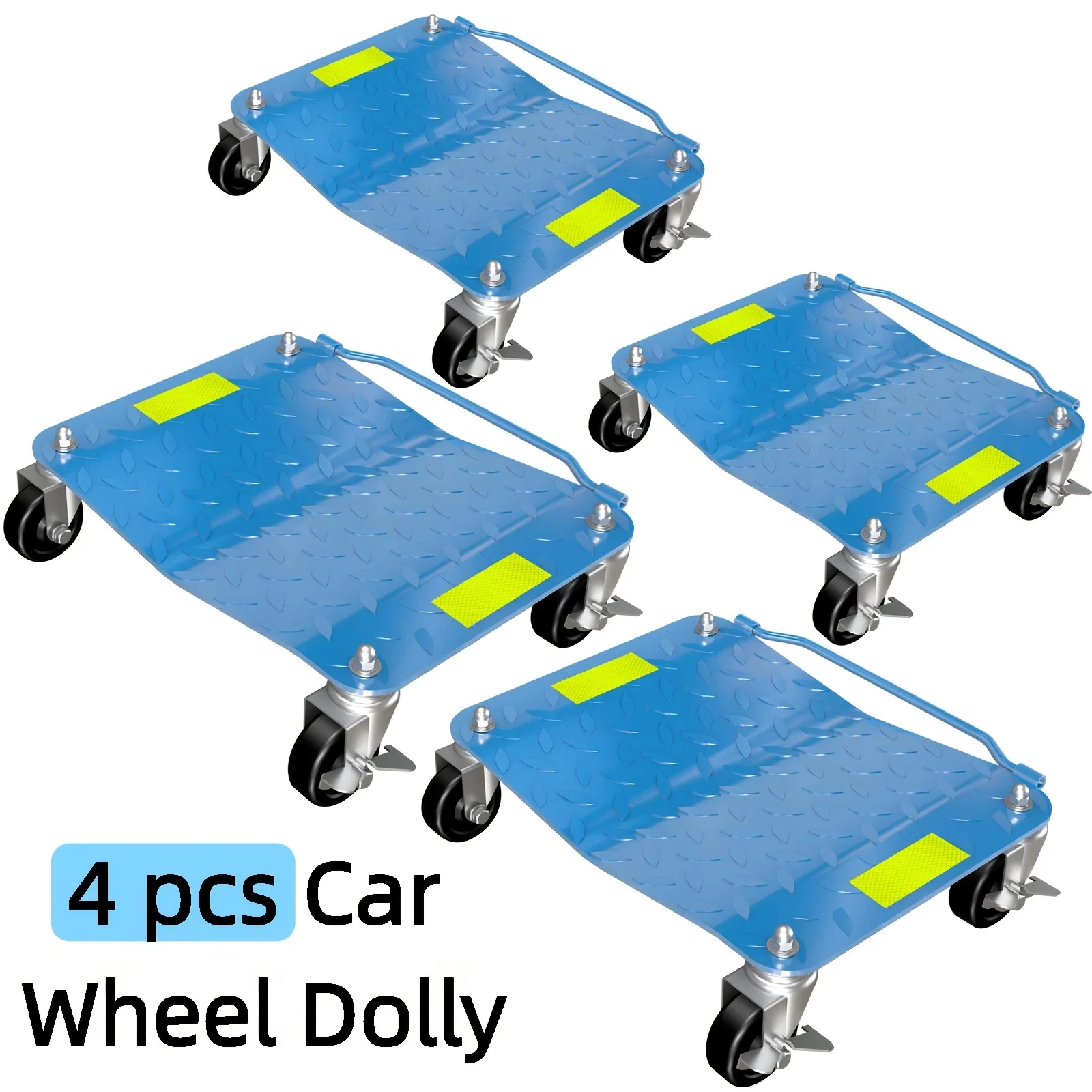 Car Dolly Set of 4, 6000 lbs Capacity Car Wheel Dolly with Reflective Tape,Car Moving Dolly with 360° Rotational Wheel & Brakes,Heavy Duty Vehicle Dolly with Portable Handle,for Car Moving,Blue