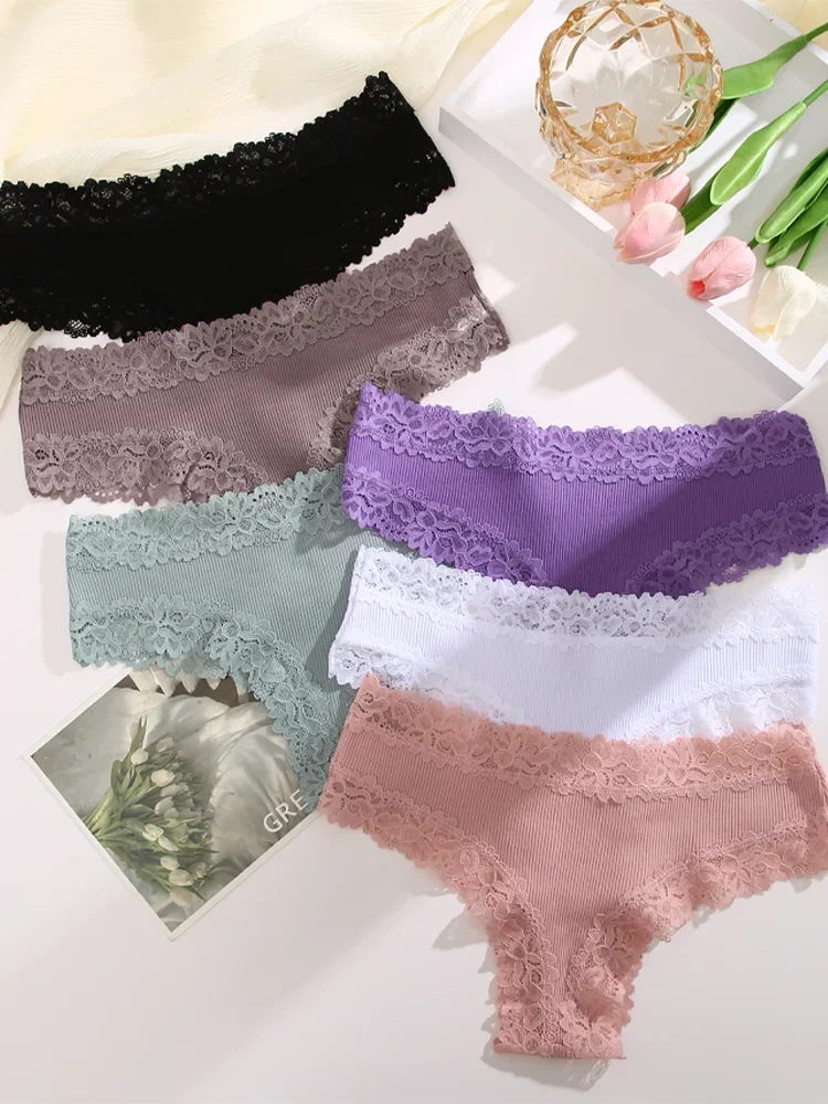 3Pcs/set Women Cotton Lace Panties Floral Intimate Underwear Trendy Patchwork L… - Image 3