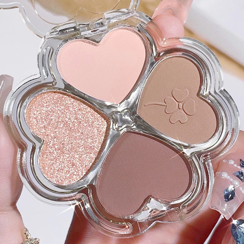 4Color Earth Color Eyeshadow Plate No Makeup Natural Pearlescent Matte Fine Shimmer Pure Makeup Lucky Four-leaf Clover Eyeshadow