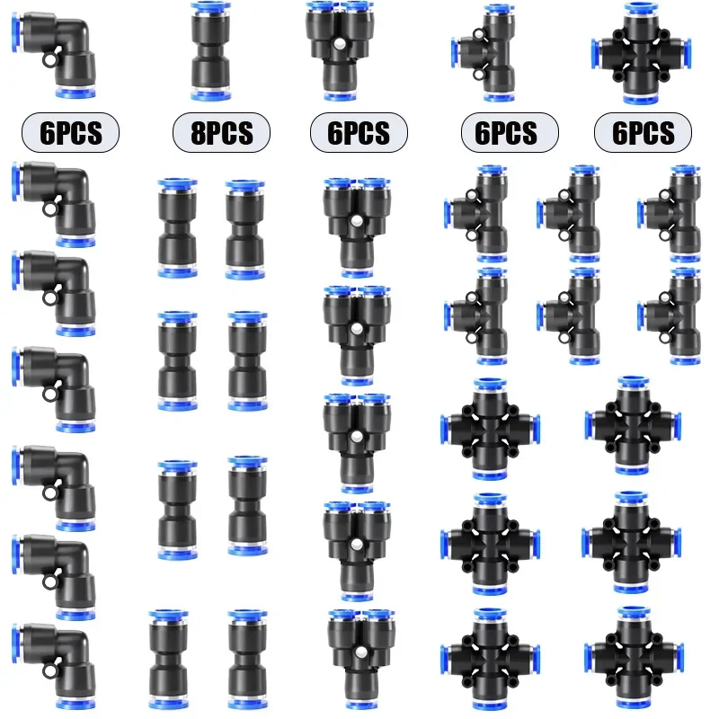 32PCS Pneumatic Fittings Kit 4mm 6mm 8mm 10mm Push to Connect Air Hose Connectors Straight Elbow Tee Y Splitter Quick Release T&I Online Store