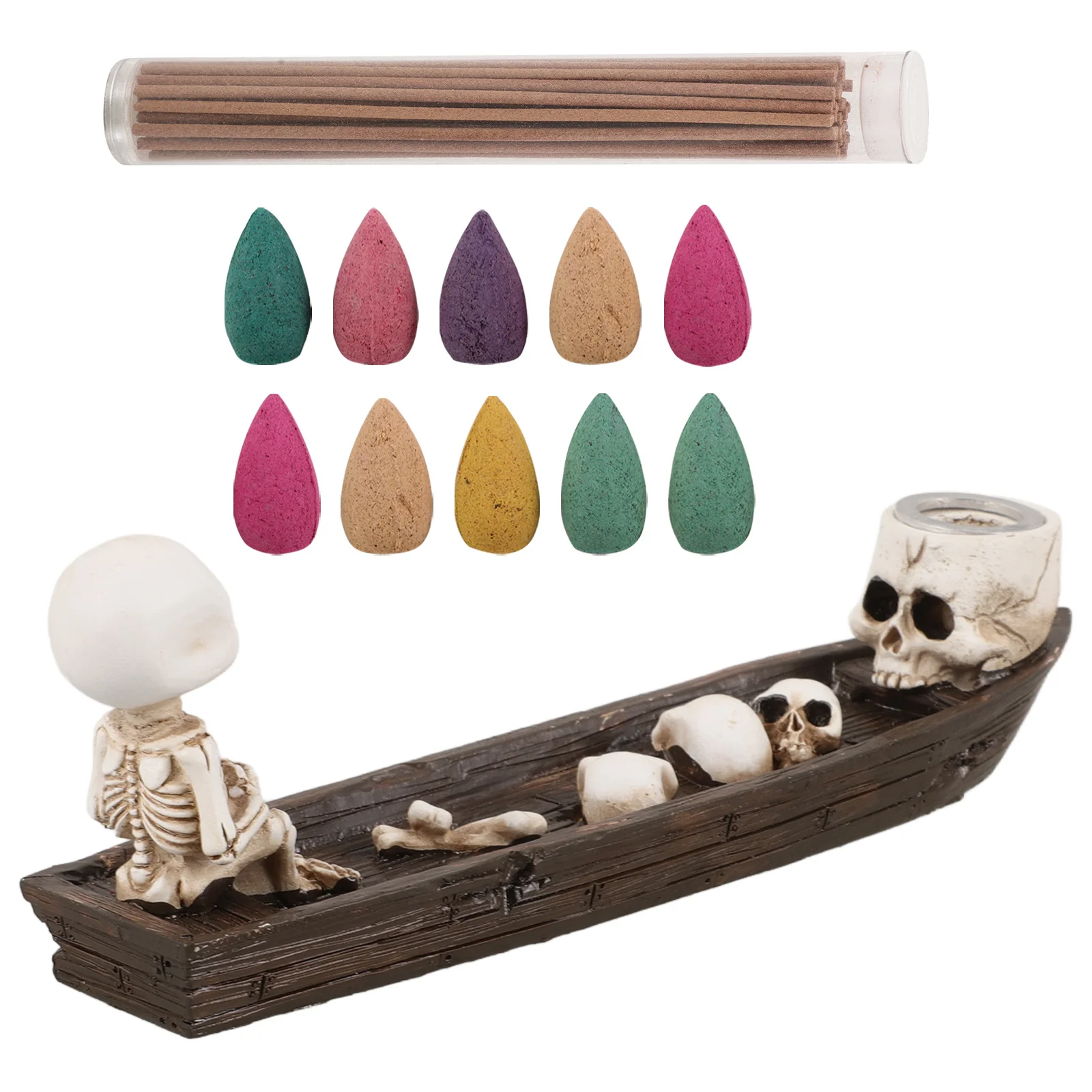 

1 set 1 Set Resin Skull Ship Incense Burner Holder Halloween Decorative Tray For Sticks Cones Desktop Censer Craft Ornament