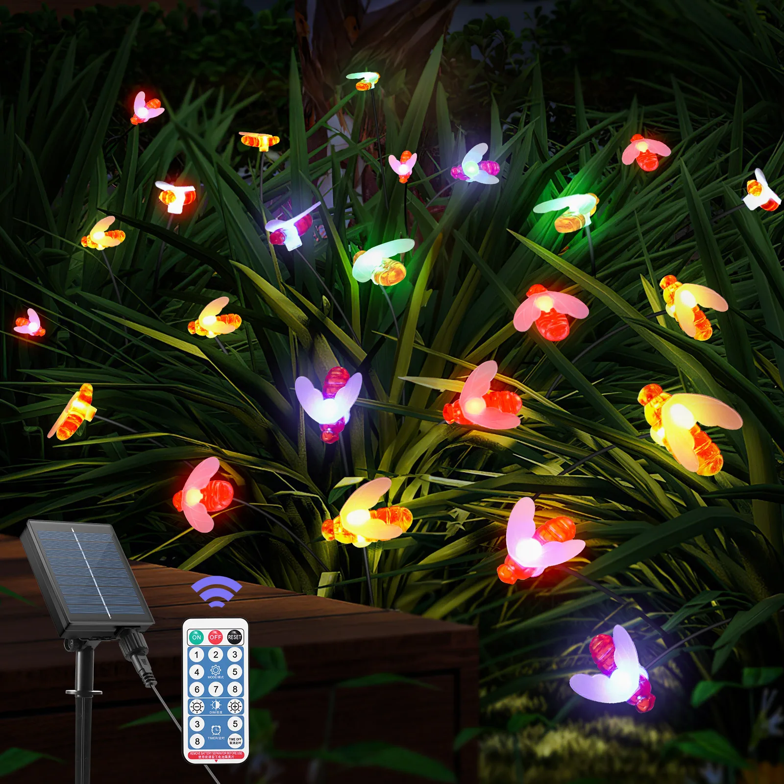 Solar String Light 4-IN-1 LED Bee Outdoor Light Wedding Home Garden Patio Party Christmas Tree Honeybee Starry Fairy Decor Lamp