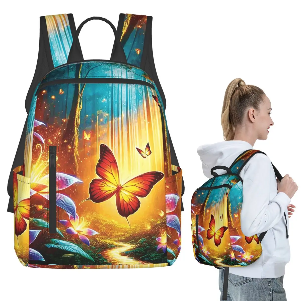 Vibrant Butterfly In Forest Backpack Student BookBag Kids School Bag Computer Shoulder Bags Men Women