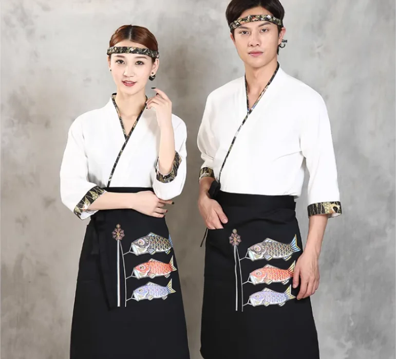 

Japanese Chef Kimono Shirt Cook Jacket Men Women Spring Sushi Uniform Work Restaurant White