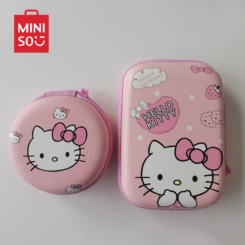 Sanrio Hello Kitty Charger Cable Storage Bags Miniso Cartoon Earphone Phone Data Line USB Storage Box Protector Case Portable