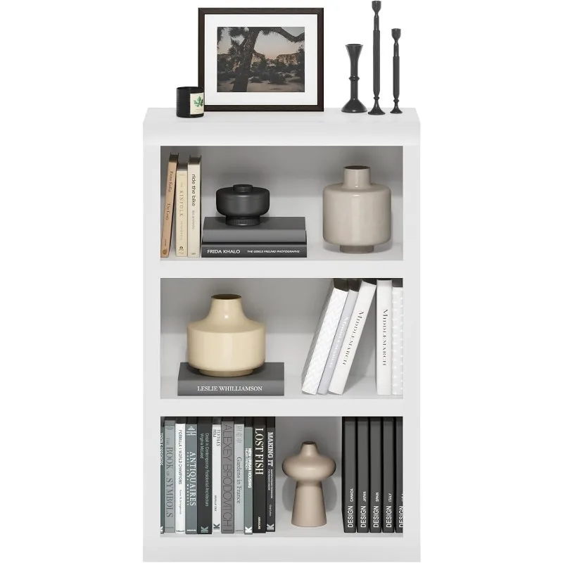 Rail 3-Tier Open Shelf Bookcase with Classic Style Edges, White