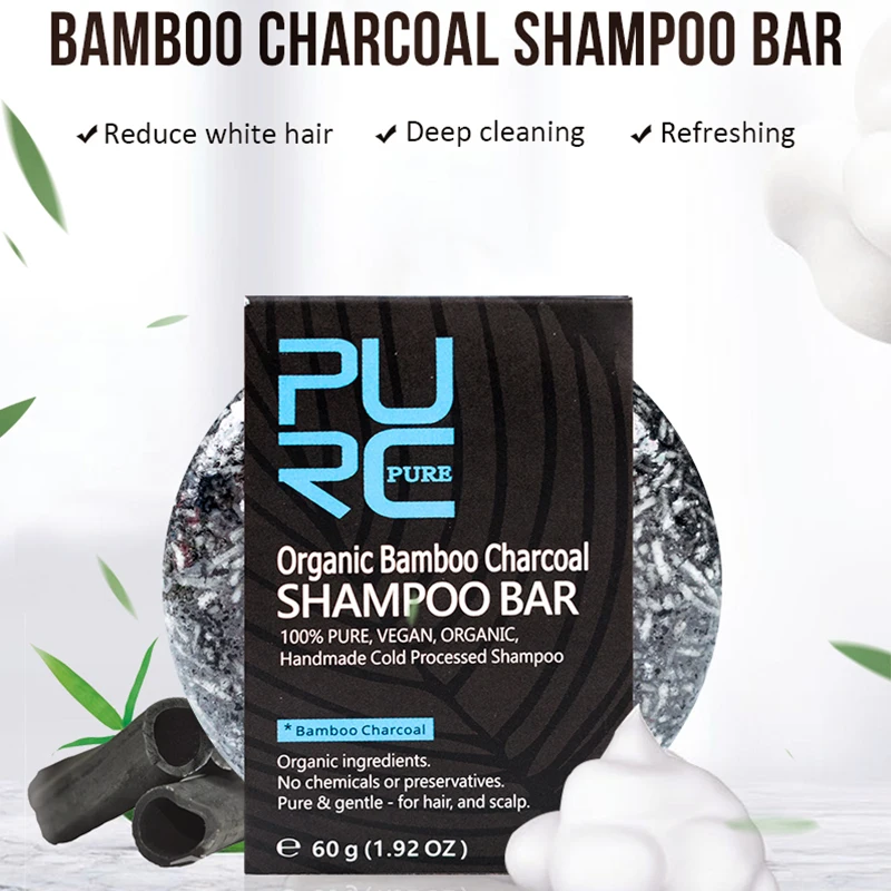 PURC Gray White Hair Shampoo Bar Bamboo Charcoal Clean Soap Bar Black Hair Care Shiny Hair & Scalp Treatment