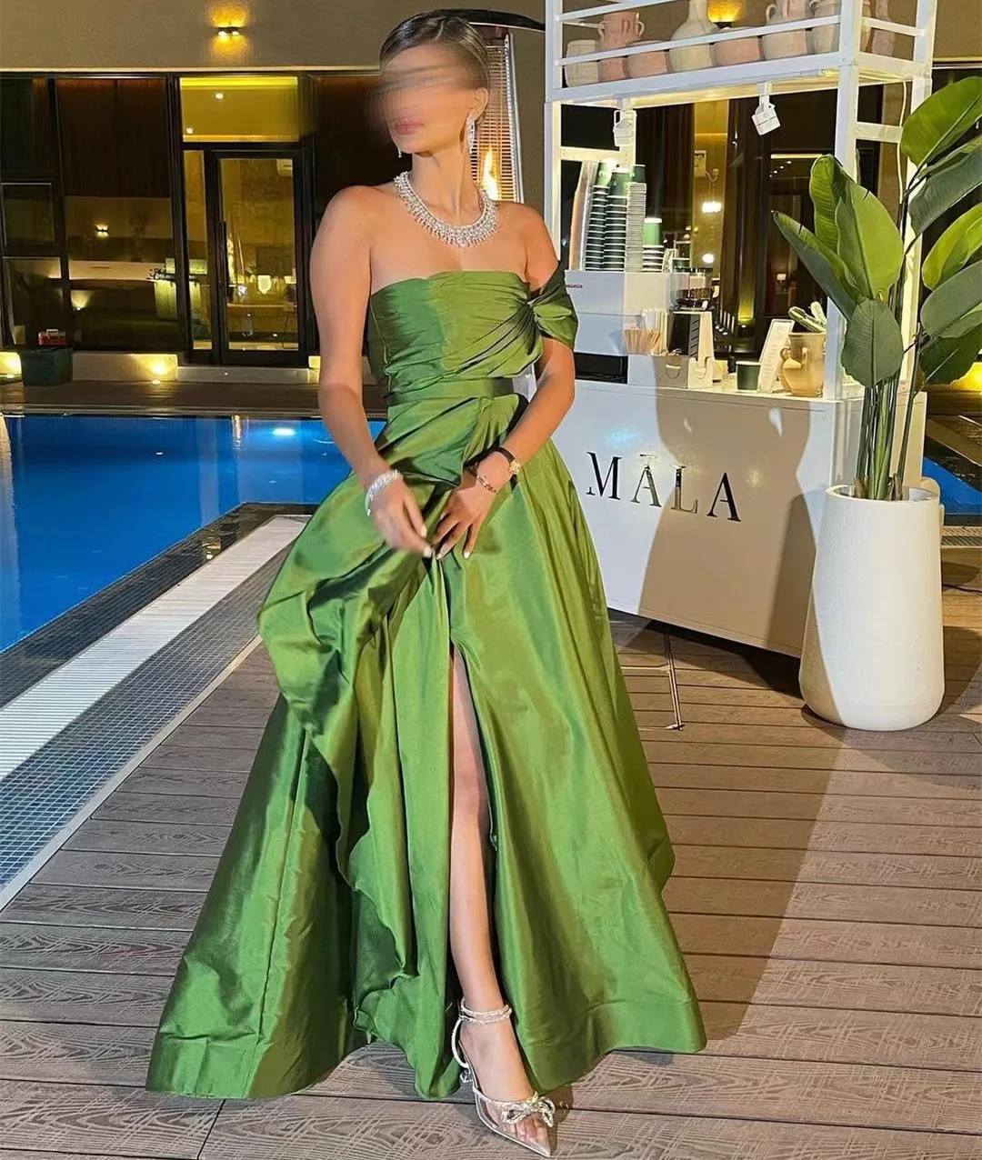 Jirocum Green Evening Dress Women's One Shoulder Side Split Prom Gowns with Floor Fold Sleeveless Elegant Party Dresses 2024