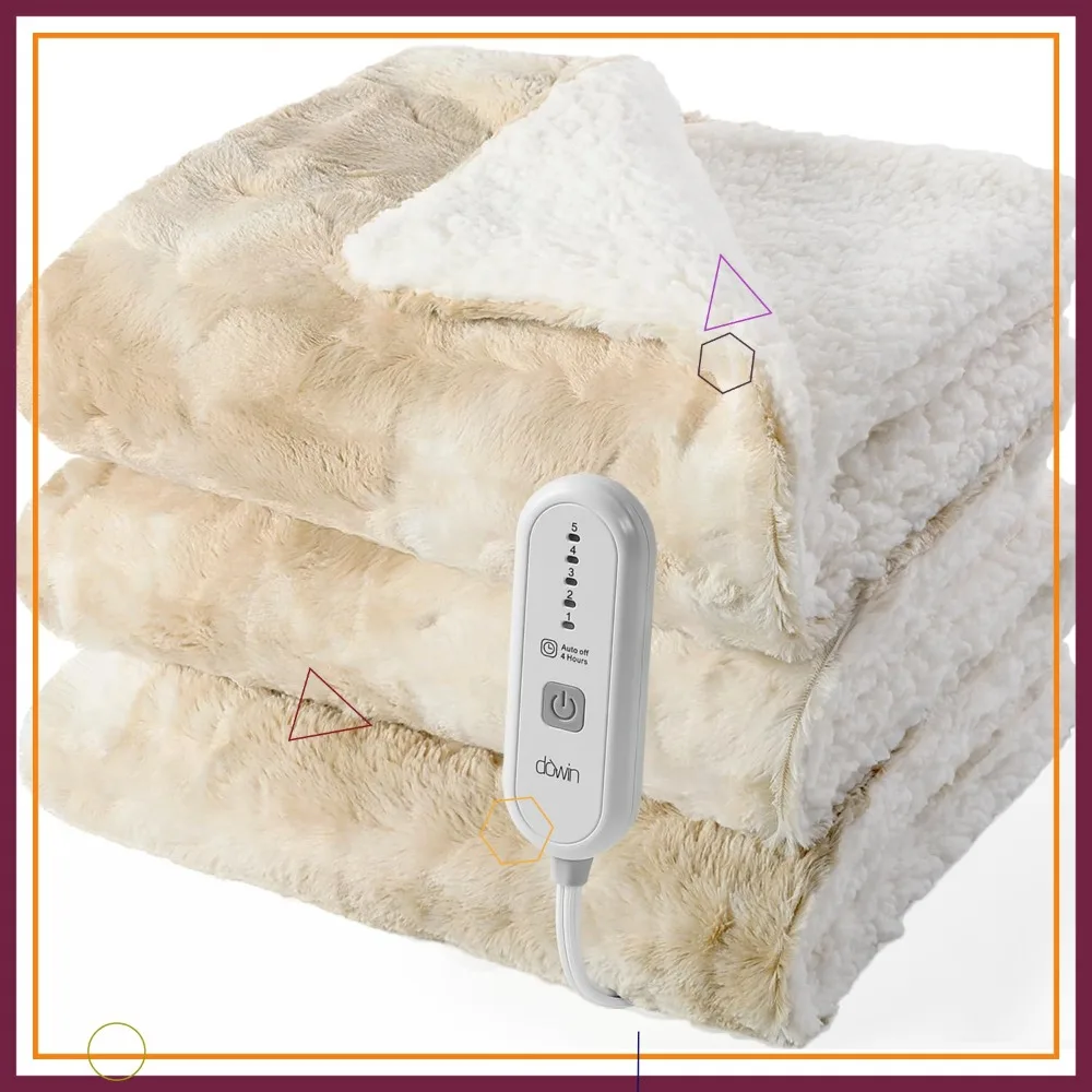 

Tie Dye Faux Fur Electric Blanket, 50"x60", 5 Heating Levels & Auto Off, ETL Certified for Home Use (Beige)