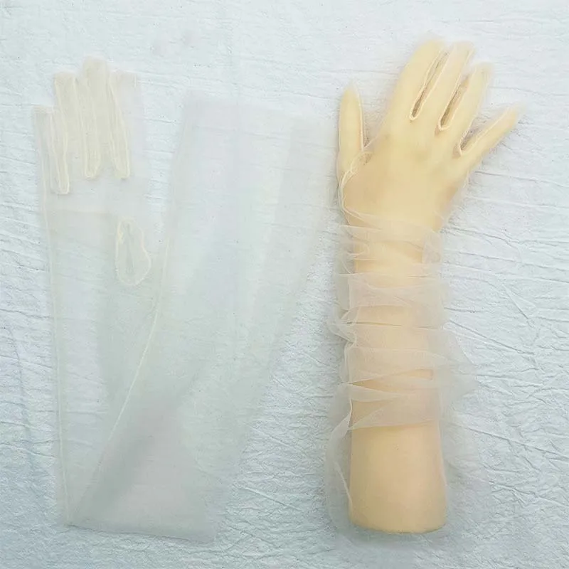 Guantes largos de gasa para vestido de novia, accesorios de fiesta para mujer, accesorios para fotos, guantes de boda transparentes Vintage, 1 par