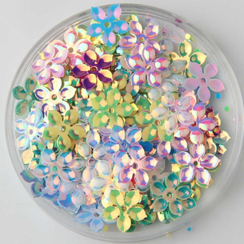 230pcs/10g Mixed Color 10mm Flower Shape PVC Loose Sequins Glitter Paillettes For Nail Art Manicure Sequin Sewing Decor Confetti