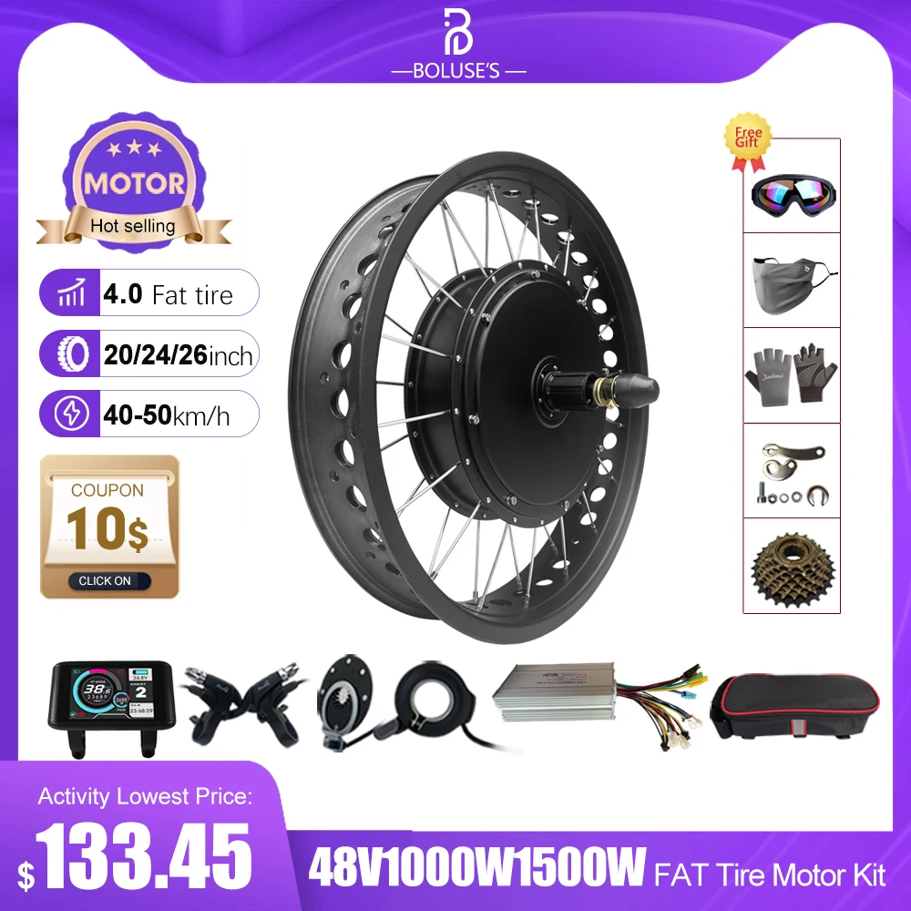 Electric Bicycle Conversion Kit 48V1000W1500W Rear Cassette Motor Wheel 20, 24, 26x4.0 