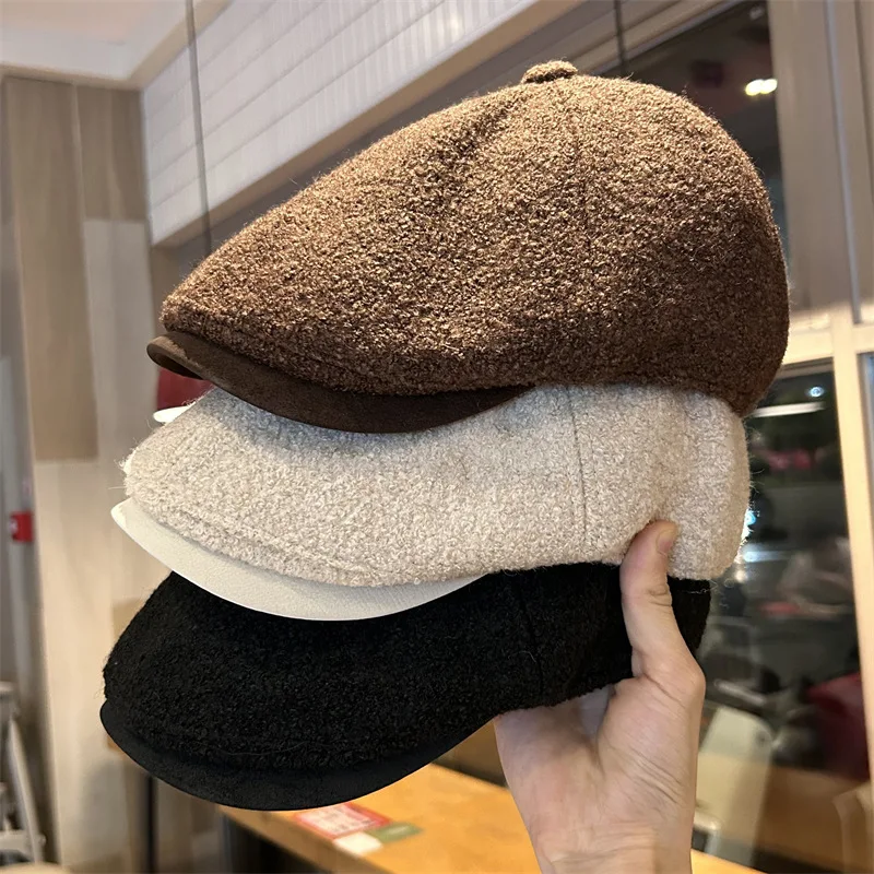 قبعة ريترو للرجال والنساء، لون خالص للخريف/الشتاء، أزياء بسيطة متعددة الاستخدامات، قبعة ذات وجهين للأمام