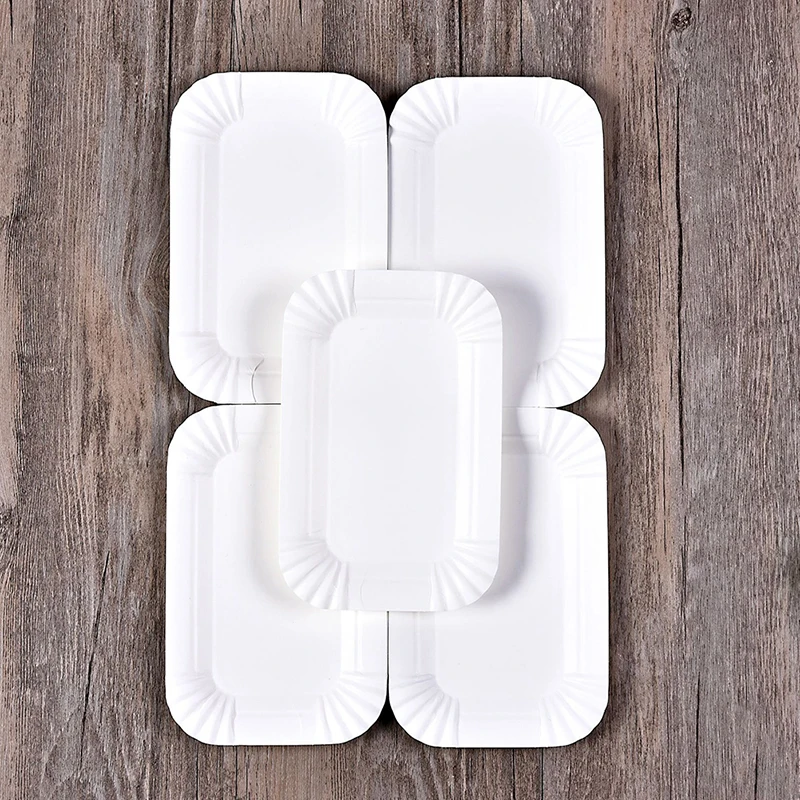 50/100pcs Rectangular Cake Tray White Paper Plate Disposable Dinner Plate Paper Plate Cake Disposable Paper Plate