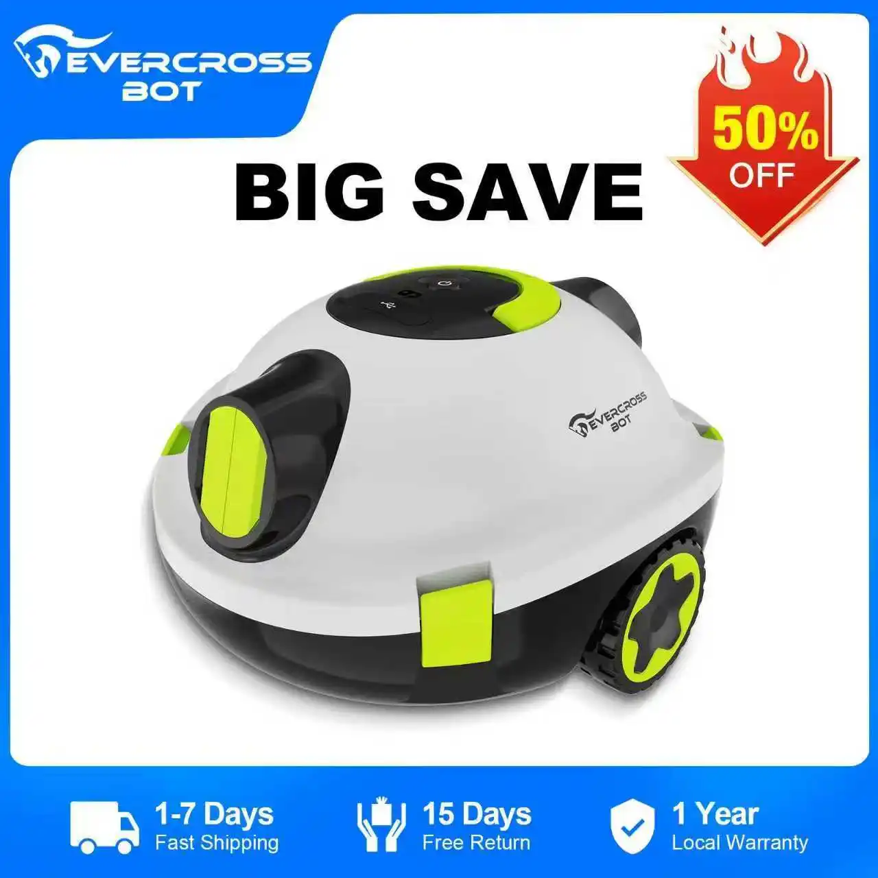 EVERCROSS BOT Y10 Robots de piscina, limpieza de suelos de 100 min, área de limpieza 120m 2, función de autocaravana, filtro de 180 μm