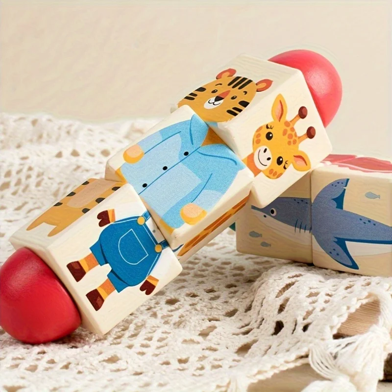 قطعة واحدة من أحجية الحيوانات والمحيط الخشبية للأطفال الصغار - لعبة تعلم تعليمية، تطوير المهارات الحركية، مخلوقات بحرية ملونة