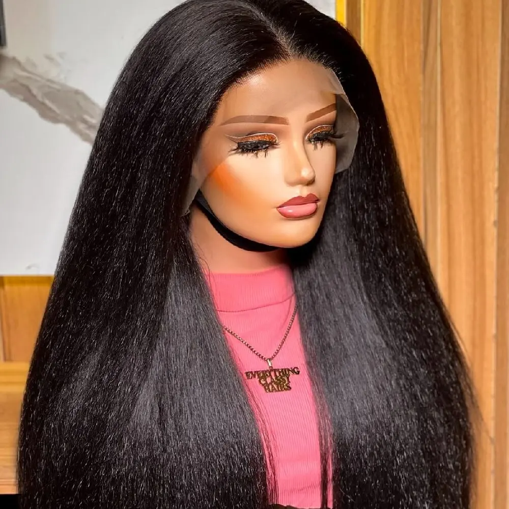 

40 42 Inch Kinky Straight Human Hair Pre Cut 13x4 5x5 Lace Front Glueless Wig Ready to Wear Human Hair Wig 200% Density
