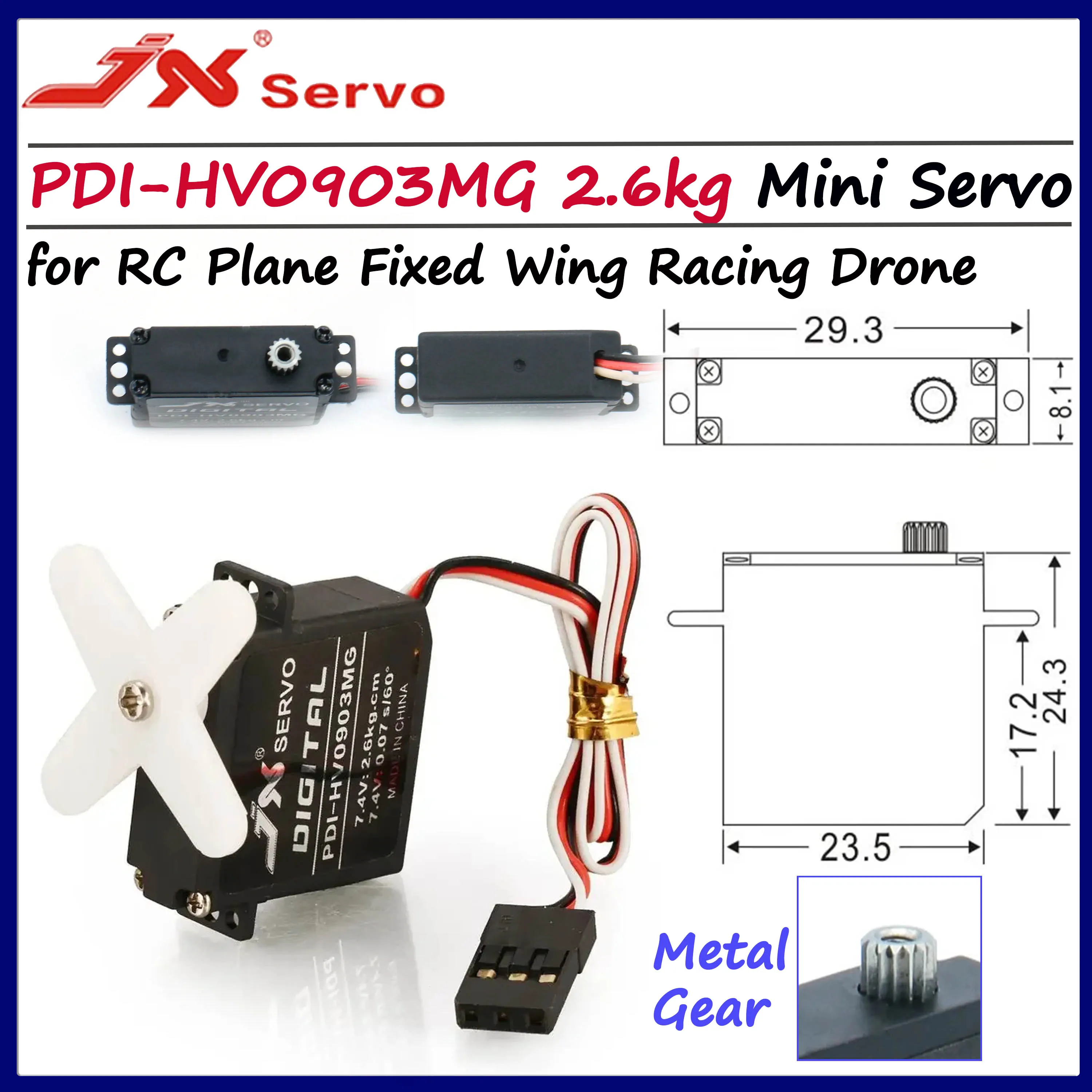 

JX 2.6kg Mini Servo PDI-HV0903MG Digital Metal Gear DC6~7.4V Micro Coreless Motor for RC Car Fixed-wing Plane Racing Drone Part