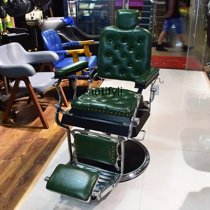 European-Style Hair Salon Retro Oil Head Large Chair Barber Shop Can Put down Hair Cutting Chair Salonhy