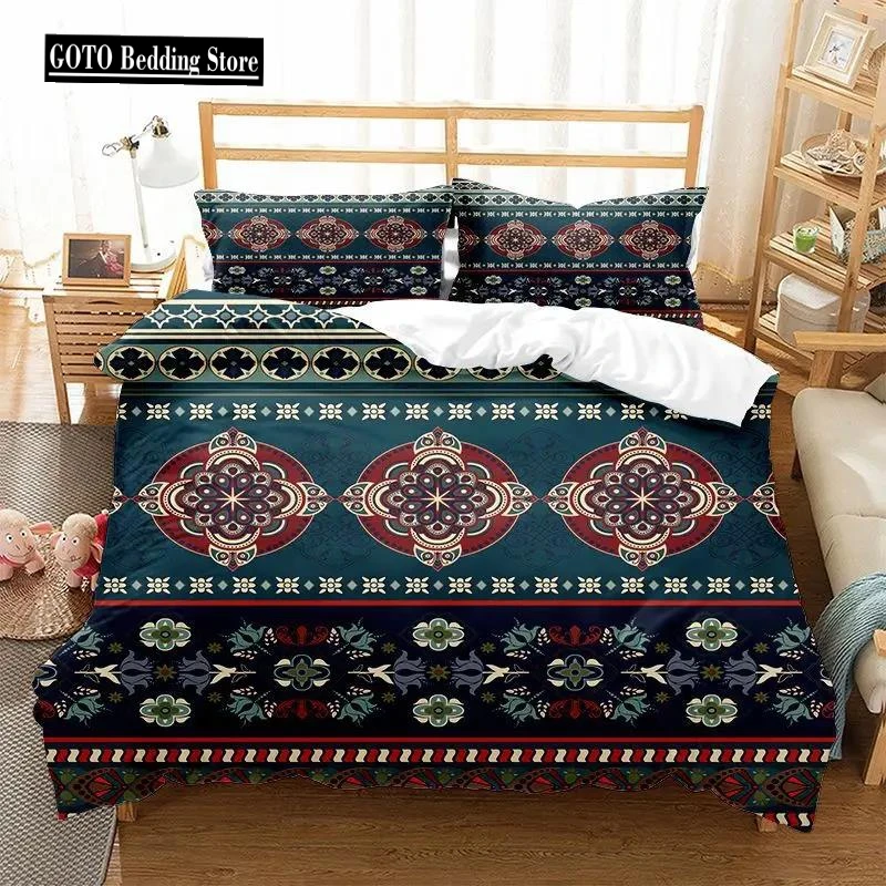 

Microfiber Duvet Set King Size Print Bohemian Mandala Comforter Bedding Set Luxury 220x240 Jacquard Duvet Covers for Double Bed