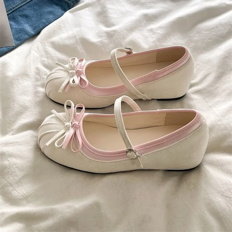 Women French Bow Mary Jane Shoes Fashion ButterflyKnot Color Mix Internal Elevation Sweet Shallow Women Casual Single Footwear