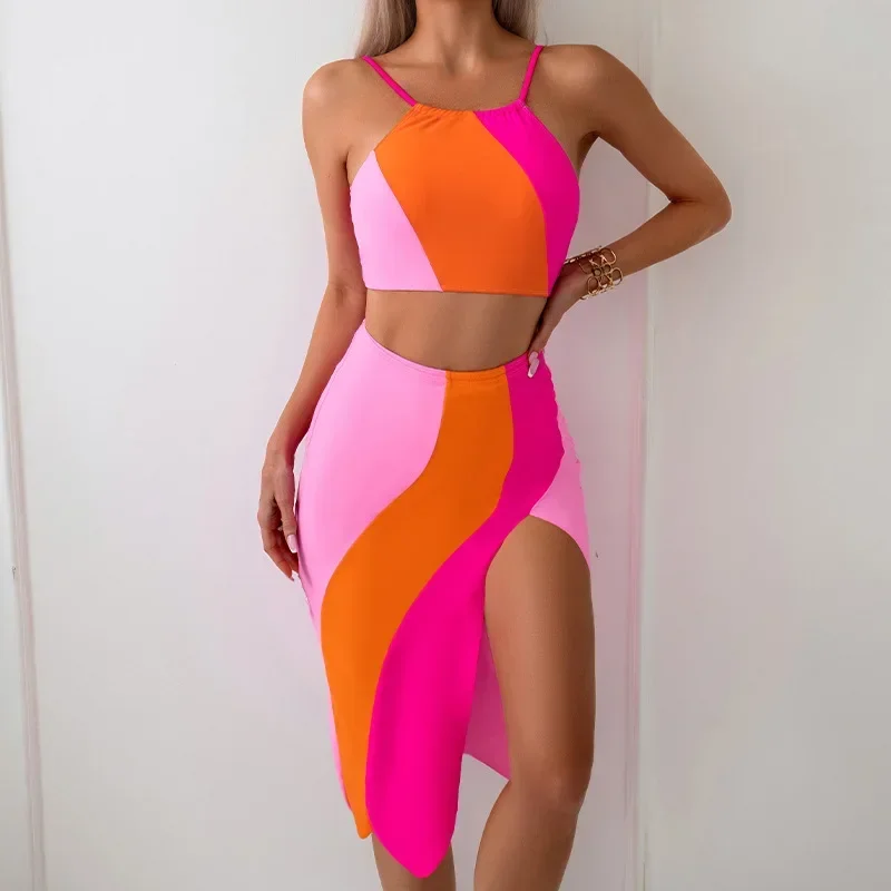 

2025 New 3 Piece Women Bikini Set Push Up Bikinis Strappy Bandage Swimwear Brazilian Biquini Bathing Suit Dress Plage Beachwear