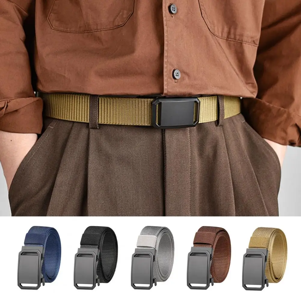 

Men Outdoor Cargo Waist Belt Automatic Buckle Adjustable Length Nylon Long Belt Jeans Wild Waistband Belt High Quality