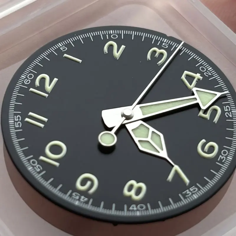 Watch Parts 28.5mm Black Sterile Pilot's Dial Green Luminous Top Flat Second Hand Suitable For NH35/36 Movement