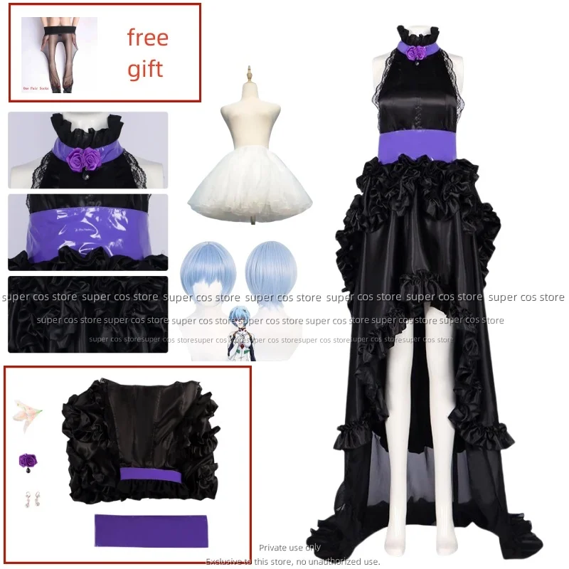 

EVA Asuka Langley Soryu Ayanami Rei Whisper of Flower Dress Outfits Black Ball Gown Anime Cosplay Costumes Halloween Woman