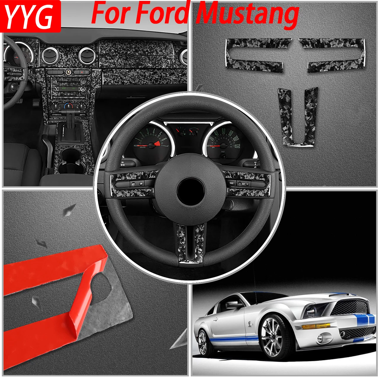

For Ford Mustang 2005-2009 Forged Carbon Fiber Steering Wheel Frame Panel Set Decorative Car Interior Accessories Stickers