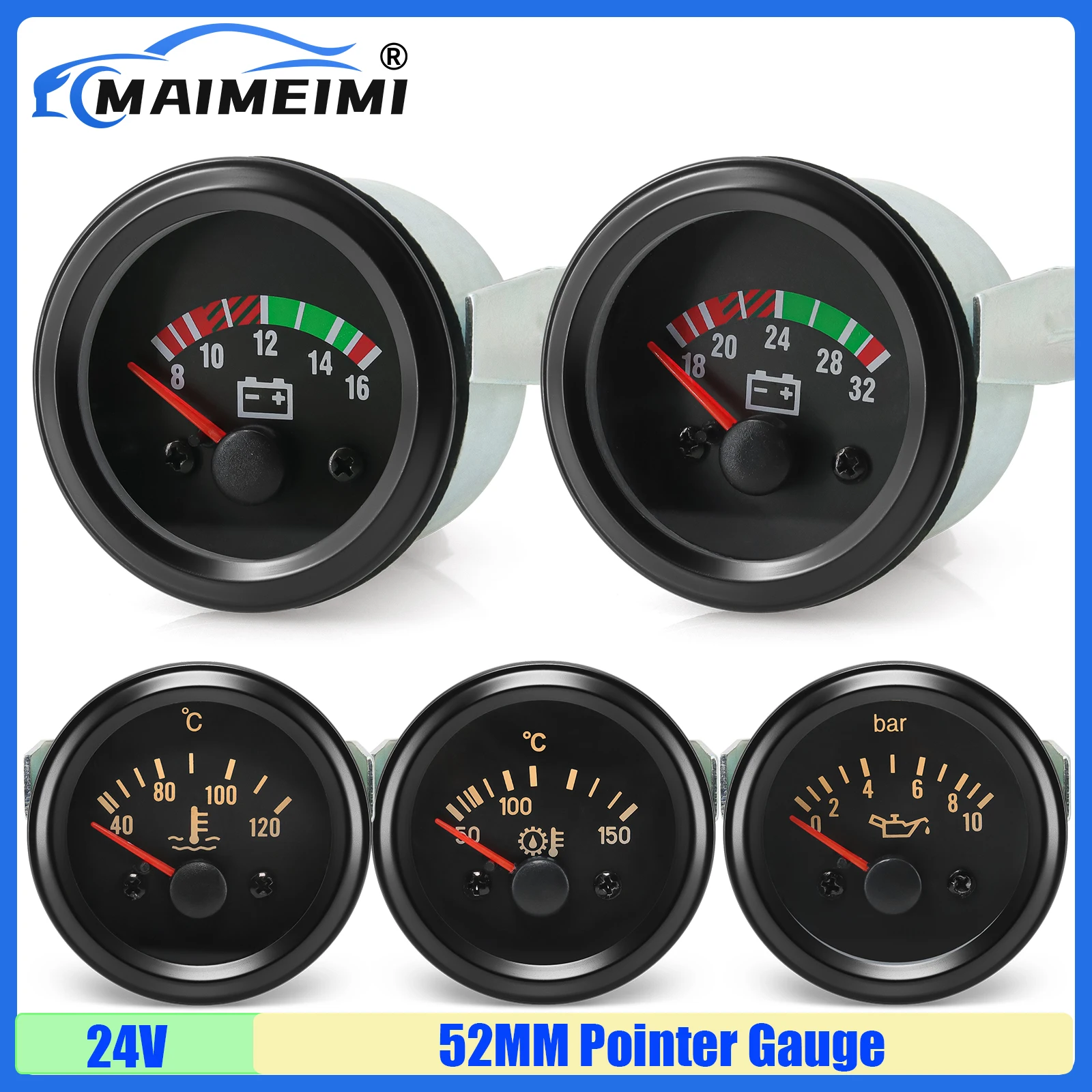 MAIMEIMI LED 52MM Gauge for Diesel Car Water Temperature Gauge/Oil Pressure Gauge/Voltmeter/Oil Temperature Gauge 24V Optional