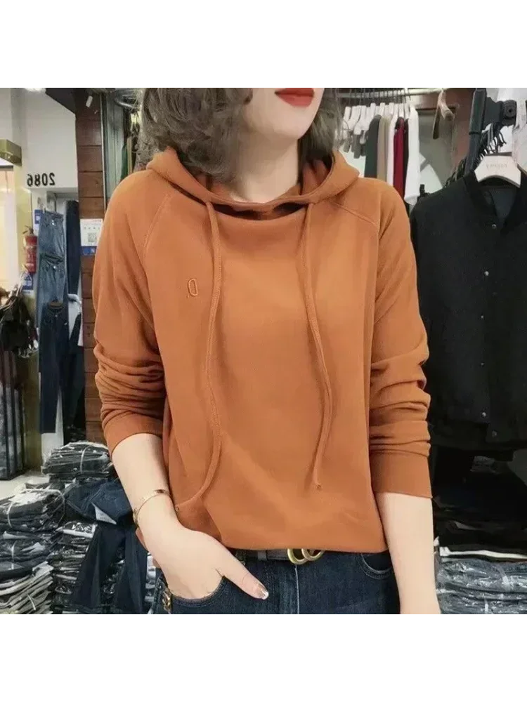 Wiosna Jesień Nowa Moda Solidne Koszulki z Długim Rękawem Odzież Damska Bluza Casual Z Kapturem Prostota Cienkie Szykowne Koreańskie Topy — zdjęcie 2