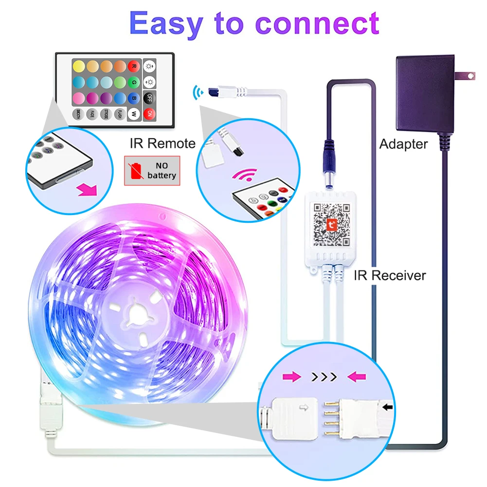 20M Tuya WIFI LED Strip Lights Bluetooth RGB 12V Led light 5050 SMD Flexible 10M Flexible Ribbon Tape Diode Light For Wall Room