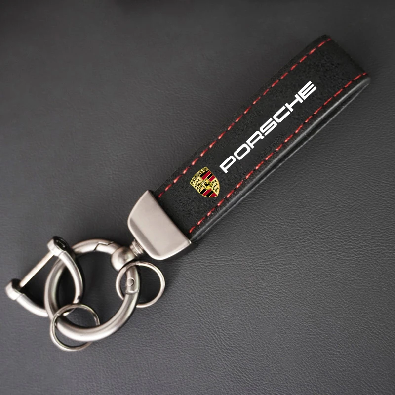 Suede Sport Car Keychain Custom Car Emblem Gift With Key Ring For Porsche Cayenne Panamera Macan Boxster 911 Carrera-GT 928 944