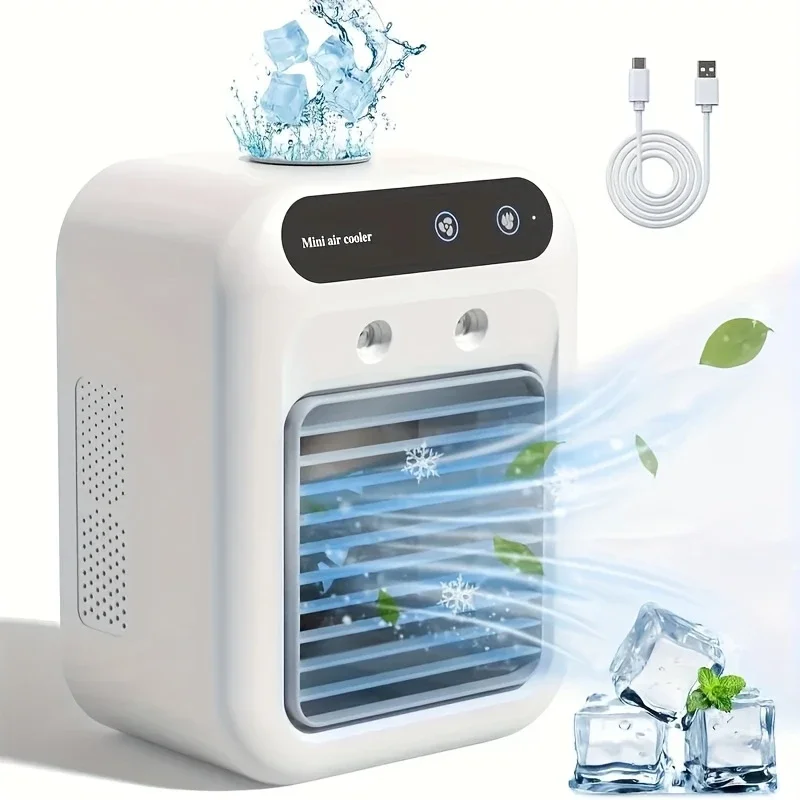 Mini ventilateur climatiseur rechargeable par USB, ventilateur de refroidissement portable avec batterie 1800 mAh, humidificateur et circulateur d'air - pour la maison et le bureau