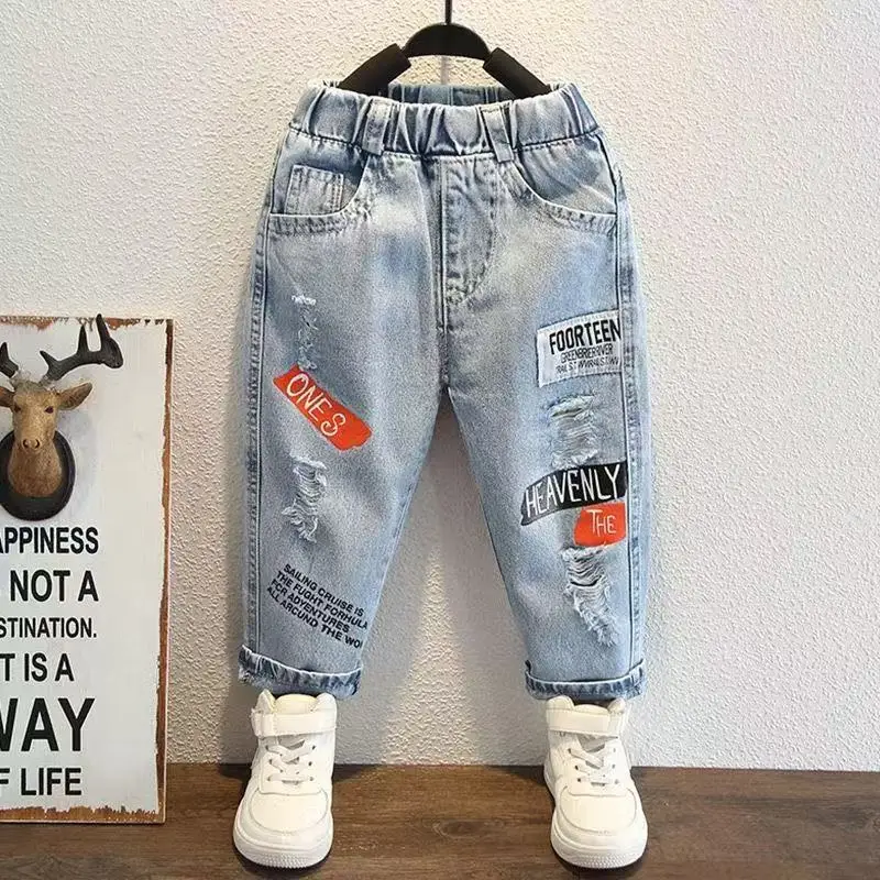 1-9Y Boys Ripped Jeans Spring and Autumn 2025 New Collection Kids Pant Children's Outerwear Loose and Handsome Trousers 80-150cm