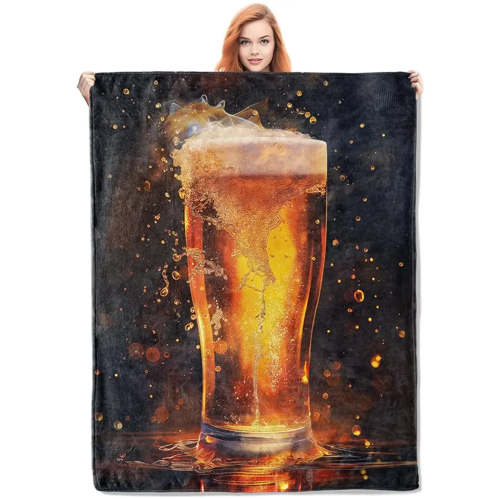 

Beer Glass Art Blanket, Beer Splash And Bubbles Flannel Throw Blankets,Soft Warm Lightweight Cozy Plush Throws For Bedroom Sofa