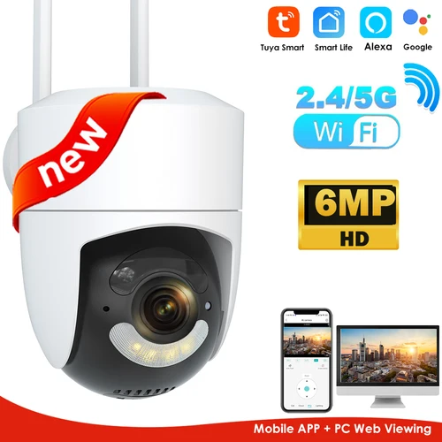 Imagen 1 del producto Cámara WiFi Tuya de 6MP para exteriores, cámara de vigilancia Wifi 2,4G/5G, protección de seguridad CCTV Smartlife Onvif Alexa Google Video Cam