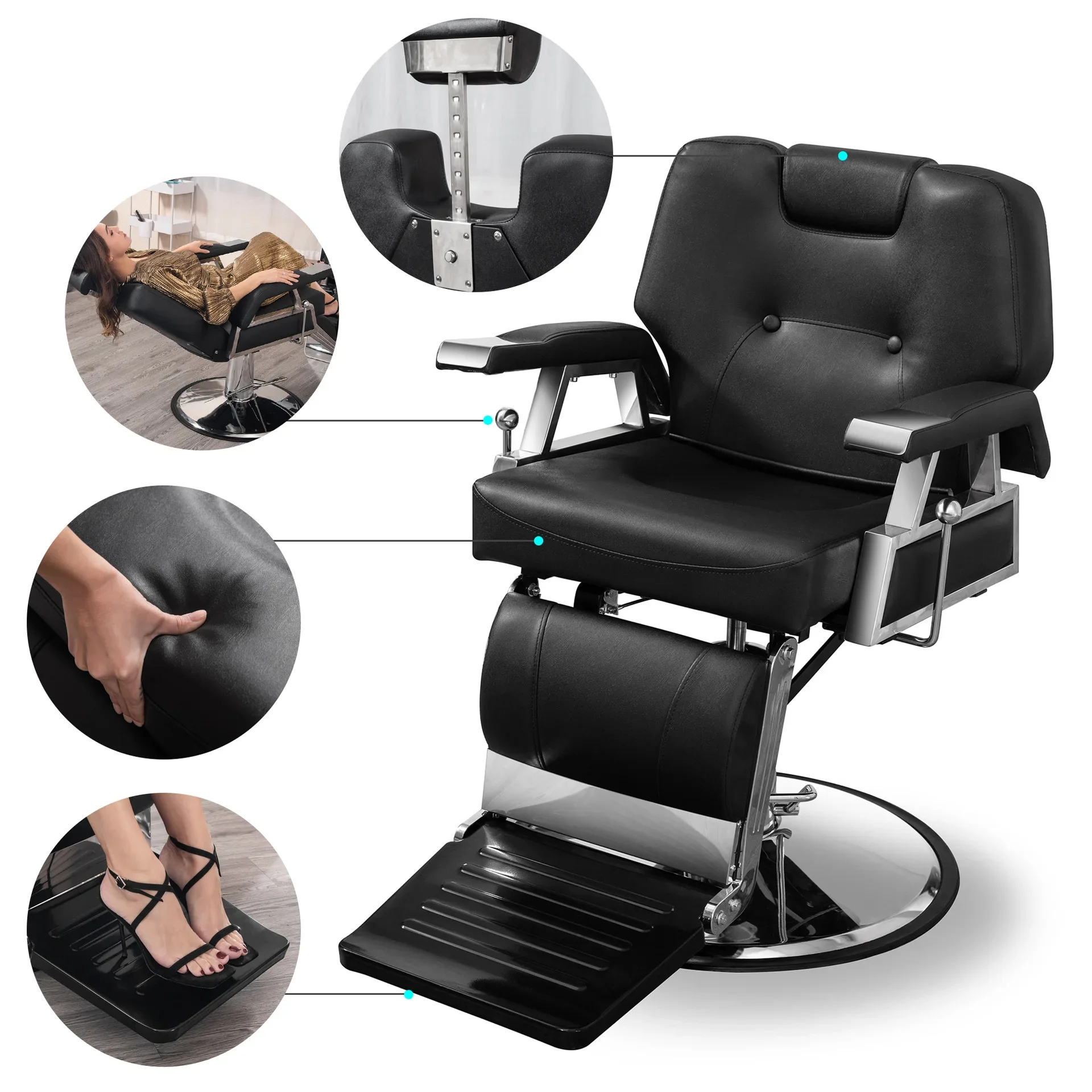 

Men's Oil Head Chair Fashionable Barber Chair with Tilt Down Lifting Feature Special Hair Cutting Salon Chair