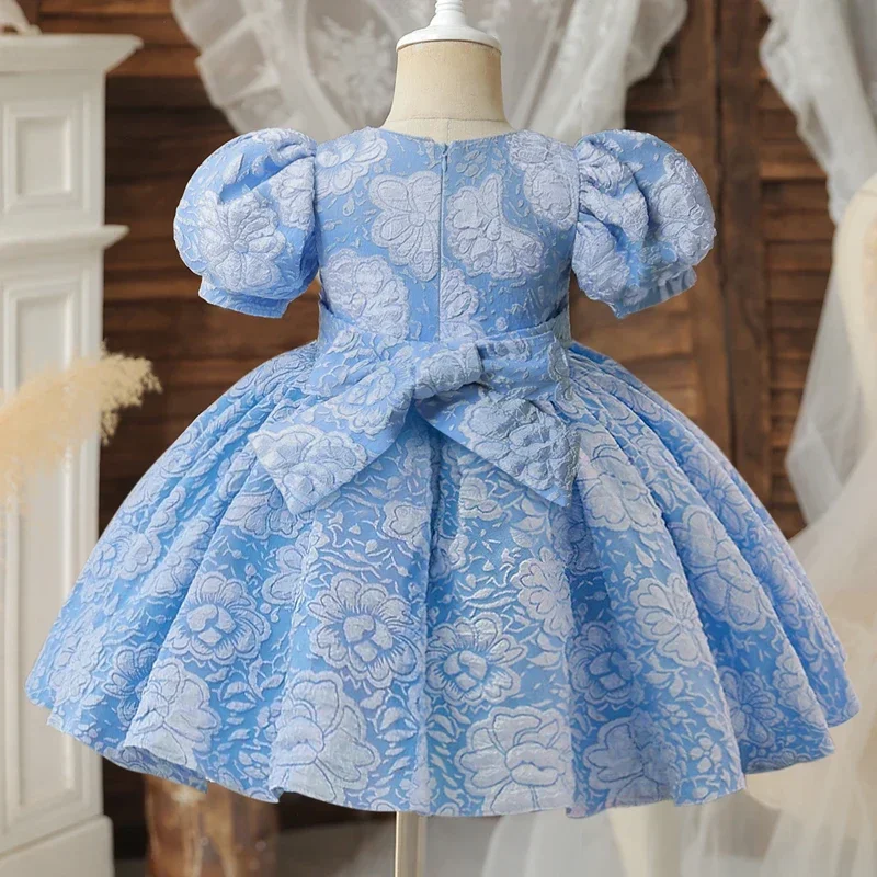 Baby Party Dresses for Girls 2024 Summer Vintage Court Ceremony Birthday Party Ball Gown Puff Sleeve Toddler Kids Princess Dress