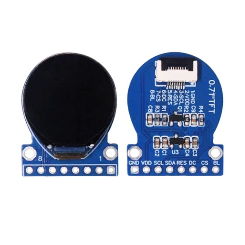 

0,71-дюймовый TFT ЖК-экран GC9D01 Маленький экран 160x160 Круглый экран SPI Цветной экран 8-контактный без сварки