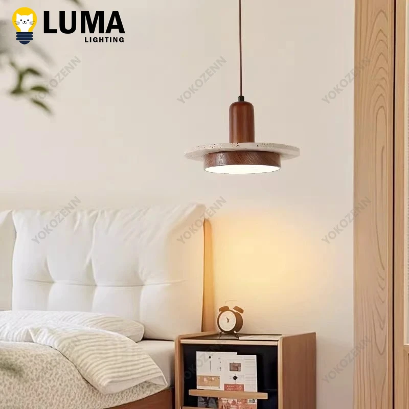 Kitchen Island Pendant Light Natural Travertine Stone Japandi Wabi Sabi Dining Table Hanging Lamp LED E27 Bar Ceiling Light - view 3