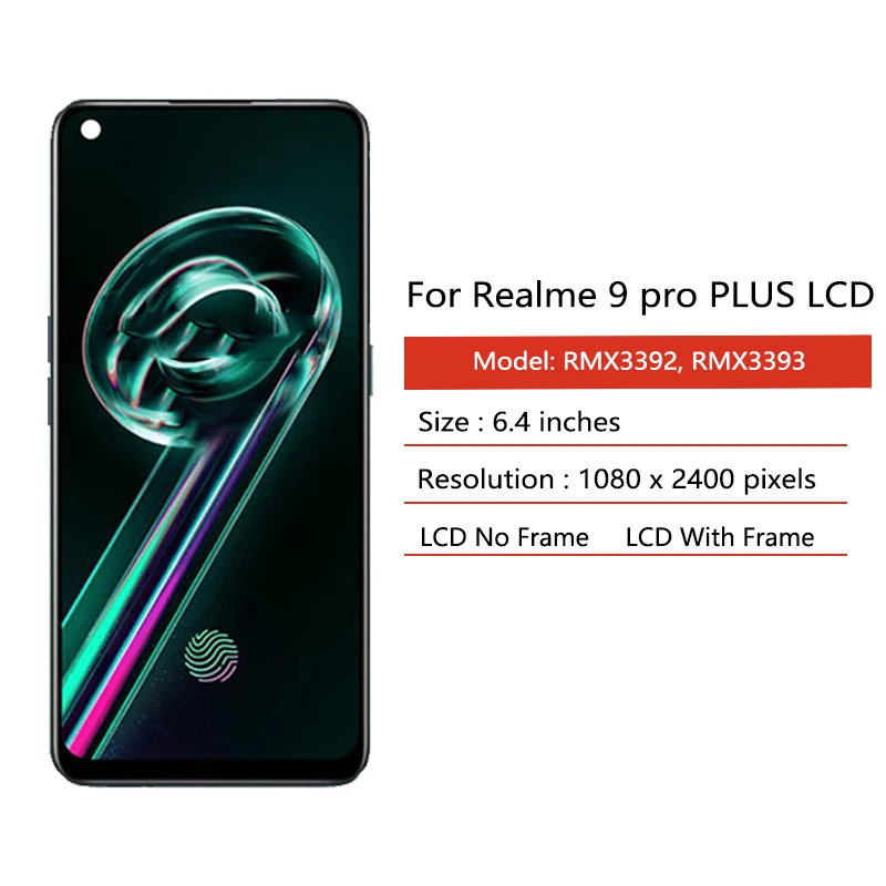 Wyświetlacz LCD 6.4\" 100% Testowany dla OPPO Realme 9 Pro+ Plus RMX3392, RMX3393 Ekran Dotykowy Digitizer Zespół — zdjęcie produktu 2
