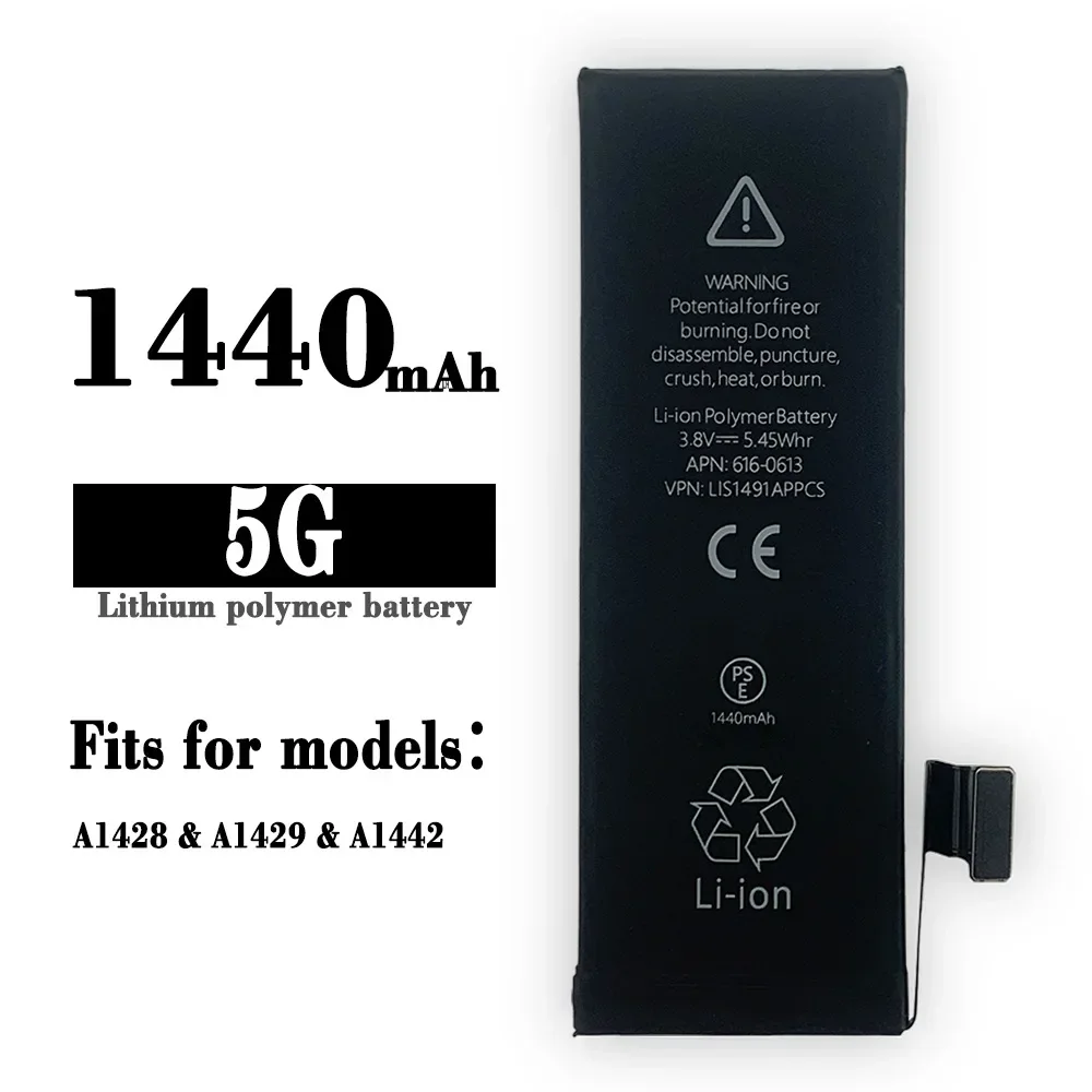 Latest Replacement Battery For IPhone 5G 5 A1429 A1428 A1442 1440mAh Phone Internal Lithium Li-ion Batteries + Free Tool