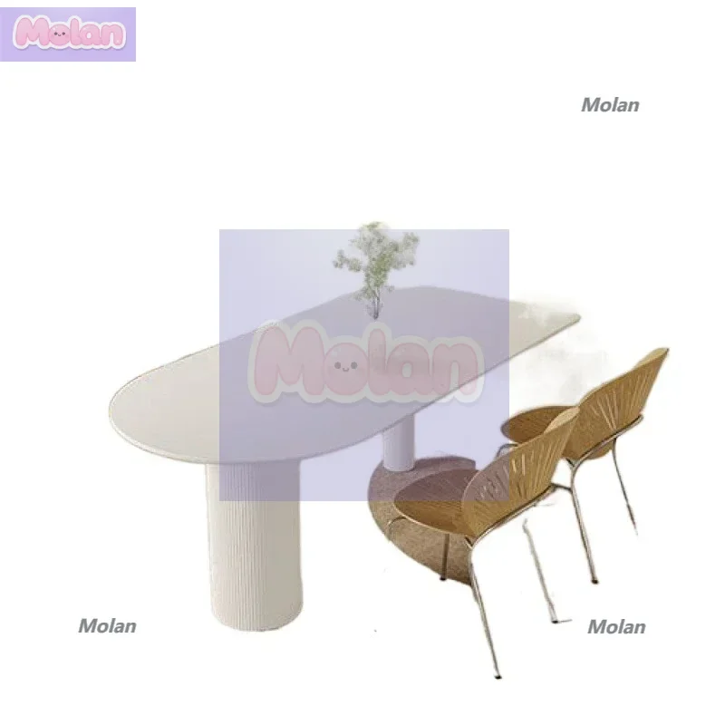

cream wind rock slab dining table and chair combination small apartment household island integrated modern simple wall dining