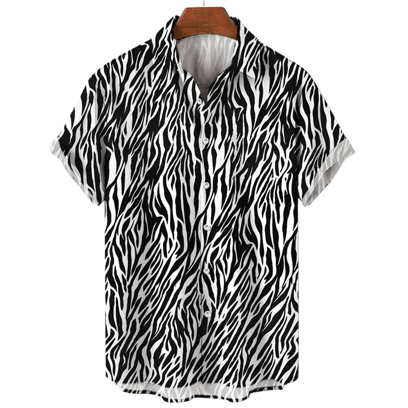 Summer 3D Leopard Print Shirts For Men Clothes Casual Vacation Short Sleeve Streetwear Button Clothing Mens Lapel Blouse Tops